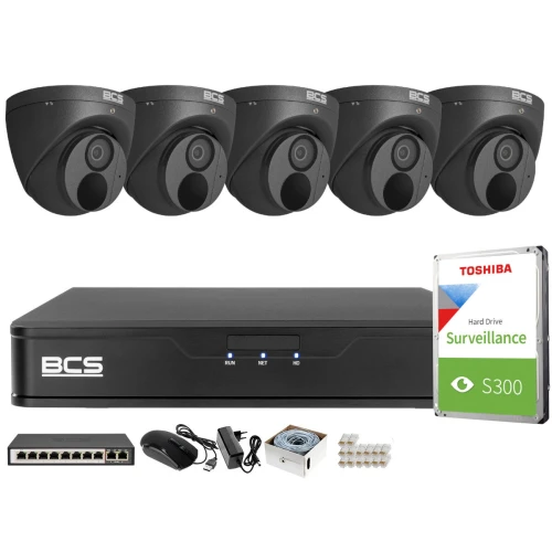 Zestaw monitoringu Szkoły, domu Rejestrator IP BCS + 5x Kamera 4K + Akcesoria