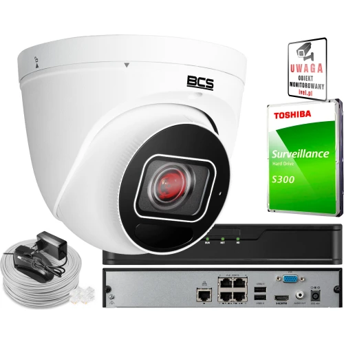 Zestaw wandaloodporny do monitoringu z kamerą kopułkową 4 Mpx BCS-P-EIP54VSR4-AI1 i akcesoriami