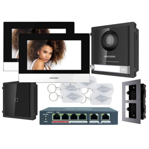 Zestaw wideodomofonowy IP Hikvision FullHD z czytnikiem zbliżeniowym DS-KD8003-IME1 2x Monitor i akcesoria