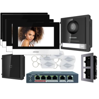Zestaw wideodomofonowy IP Hikvision FullHD z czytnikiem zbliżeniowym DS-KD8003-IME1 4x Monitor i akcesoria