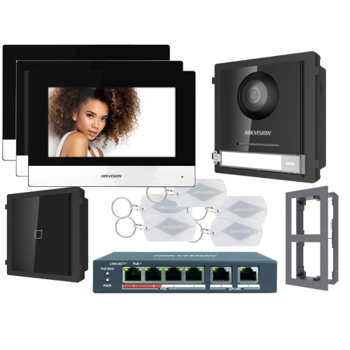 Zestaw wideodomofonowy IP Hikvision FullHD z czytnikiem zbliżeniowym DS-KD8003-IME1 3x Monitor i akcesoria