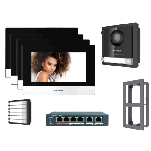 Zestaw 4-rodzinny wideodomofonowy IP Hikvision FullHD DS-KD8003-IME1 z 4x Monitor i akcesoria