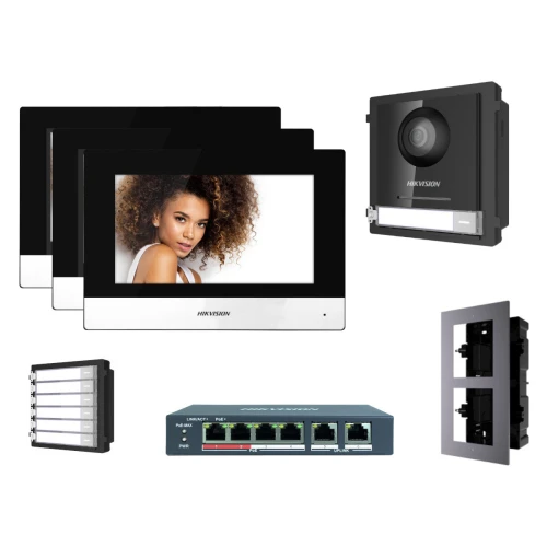Zestaw 3-rodzinny wideodomofonowy IP Hikvision FullHD DS-KD8003-IME1 z 3x Monitor i akcesoria