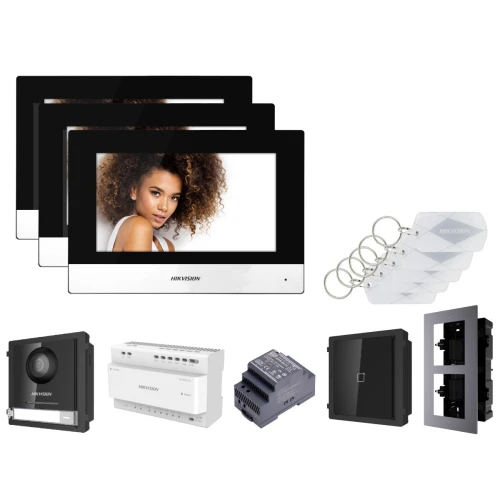 Zestaw wideodomofonowy IP Hikvision FullHD Moduł DS-KD8003-IME2 z 3x Monitor i akcesoria
