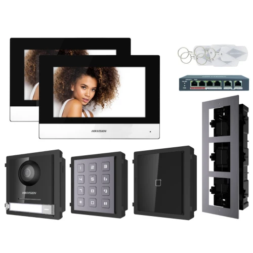 Zestaw wideodomofonowy IP Hikvision FullHD DS-KD8003-IME1 2x Monitor  czytnik zbliżeniowy i szyfrator
