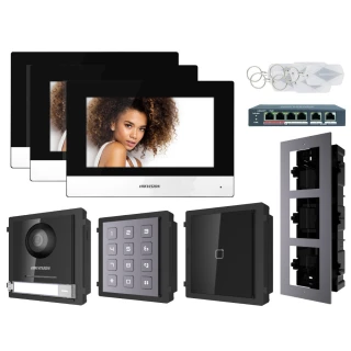 Zestaw wideodomofonowy IP Hikvision FullHD DS-KD8003-IME1 3x Monitor muduły czytnik zbliżeniowy i szyfrator