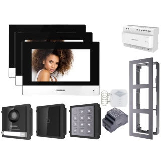 Zestaw wideodomofonowy IP Hikvision FullHD DS-KD8003-IME2 z 3x Monitor moduły czytnik zbliżeniowy i szyfrator