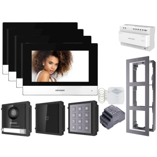Zestaw wideodomofonowy IP Hikvision FullHD DS-KD8003-IME2 z 4x Monitor moduły czytnik zbliżeniowy i szyfrator