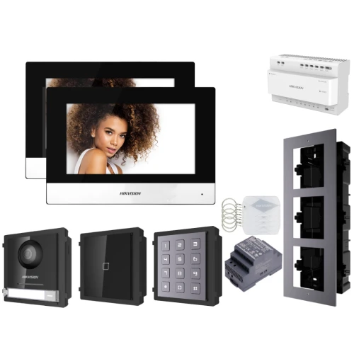 Zestaw wideodomofonowy IP Hikvision FullHD DS-KD8003-IME2 z 2x Monitor moduły czytnik zbliżeniowy i szyfrator