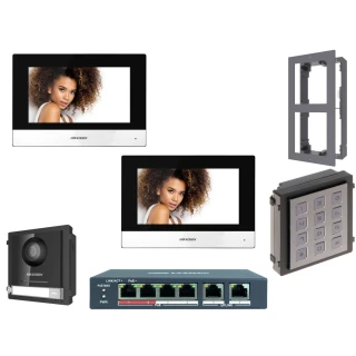 Zestaw wideodomofonowy IP Hikvision FullHD z klawiaturą DS-KD-KP z 2x Monitor i akcesoria Natynkowy