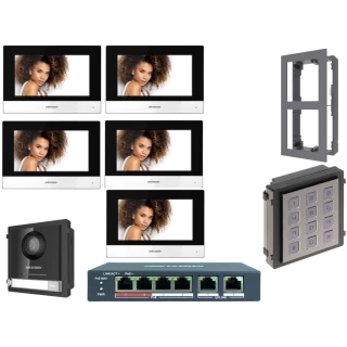 Zestaw wideodomofonowy IP Hikvision FullHD z klawiaturą DS-KD-KP z 5x Monitor i akcesoria Natynkowy
