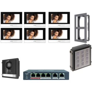 Zestaw wideodomofonowy IP Hikvision FullHD z klawiaturą DS-KD-KP z 6x Monitor i akcesoria Natynkowy