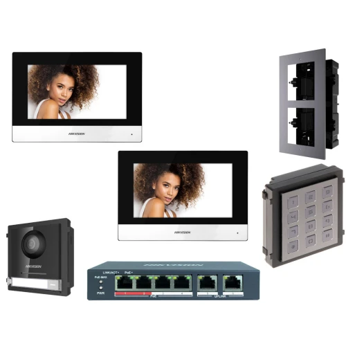 Zestaw wideodomofonowy IP Hikvision FullHD z klawiaturą DS-KD-KP z 2x Monitor i akcesoria Podtynkowy