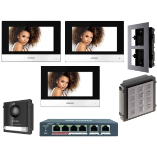 Zestaw wideodomofonowy IP Hikvision FullHD z klawiaturą DS-KD-KP z 3x Monitor i akcesoria Podtynkowy