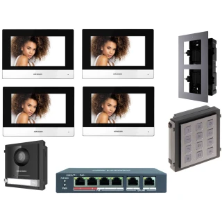 Zestaw wideodomofonowy IP Hikvision FullHD z klawiaturą DS-KD-KP z 4x Monitor i akcesoria Podtynkowy