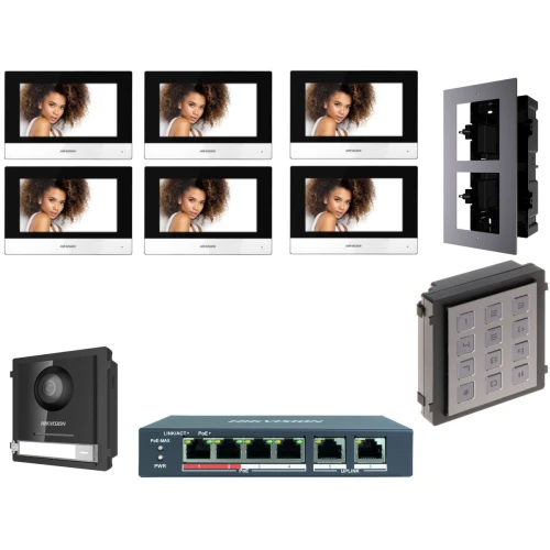 Zestaw wideodomofonowy IP Hikvision FullHD z klawiaturą DS-KD-KP z 6x Monitor i akcesoria Podtynkowy