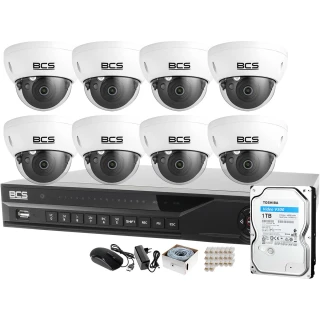 ZM12449 Zestaw monitoringu BCS AI Rejestrator IP + 8x Kamera 5MP BCS-DMIP3501IR-Ai + Akcesoria