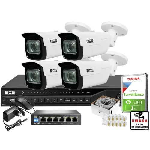 ZM13024  Zestaw monitoringu dla ochrony parkingu hali magazynu z 4x Kamera 2MP BCS-TIP5201IR-V-V + Akcesoria
