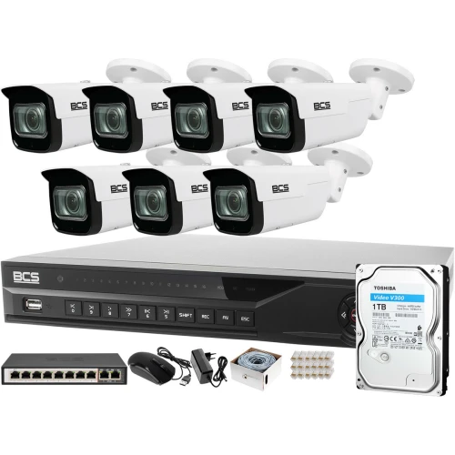 ZM13028  Zestaw monitoringu dla ochrony parkingu hali magazynu z 7x Kamera 2MP BCS-TIP5201IR-V-V + Akcesoria