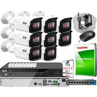 ZM13053  Zestaw monitoringu dla ochrony parkingu hali magazynu z 8x Kamera 4MP BCS-TIP5401IR-V-V + Akcesoria