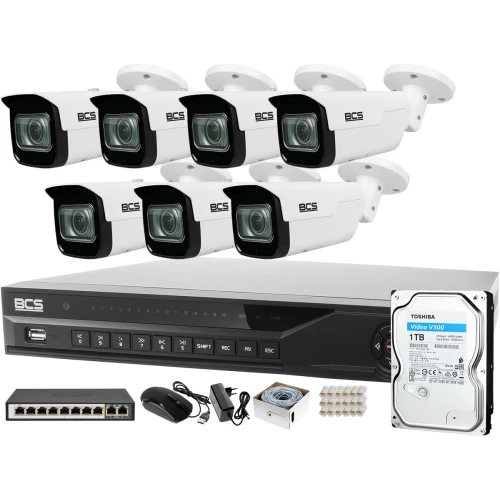 ZM13061  Zestaw monitoringu dla ochrony parkingu hali magazynu z 7x Kamera 5MP BCS-TIP5501IR-V-V + Akcesoria