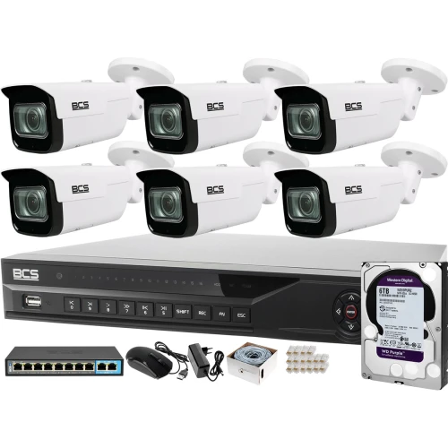ZM13802 Zestaw monitoringu dla ochrony parkingu hali magazynu z 6x Kamera 4MP BCS-TIP5401IR-V-V Dysk 6TB